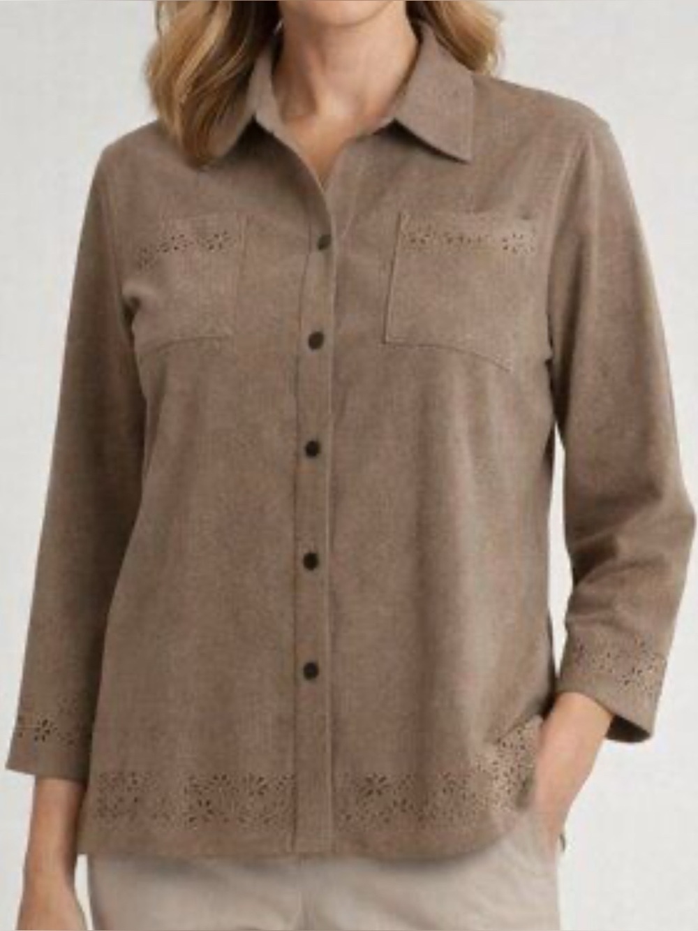 Alfred Dunner button-down blouse featuring distinct laser-cut eyelet size 22W